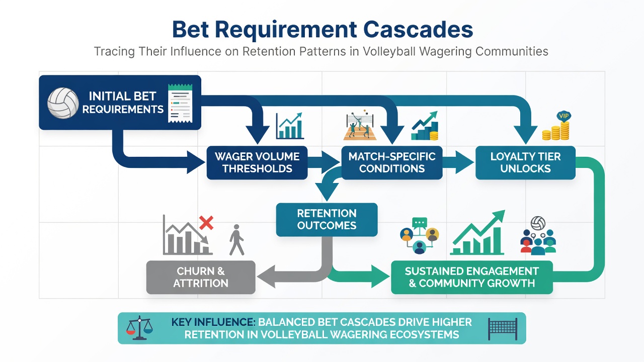 Analytics dashboard displaying retention curves for volleyball bettors under cascading requirements