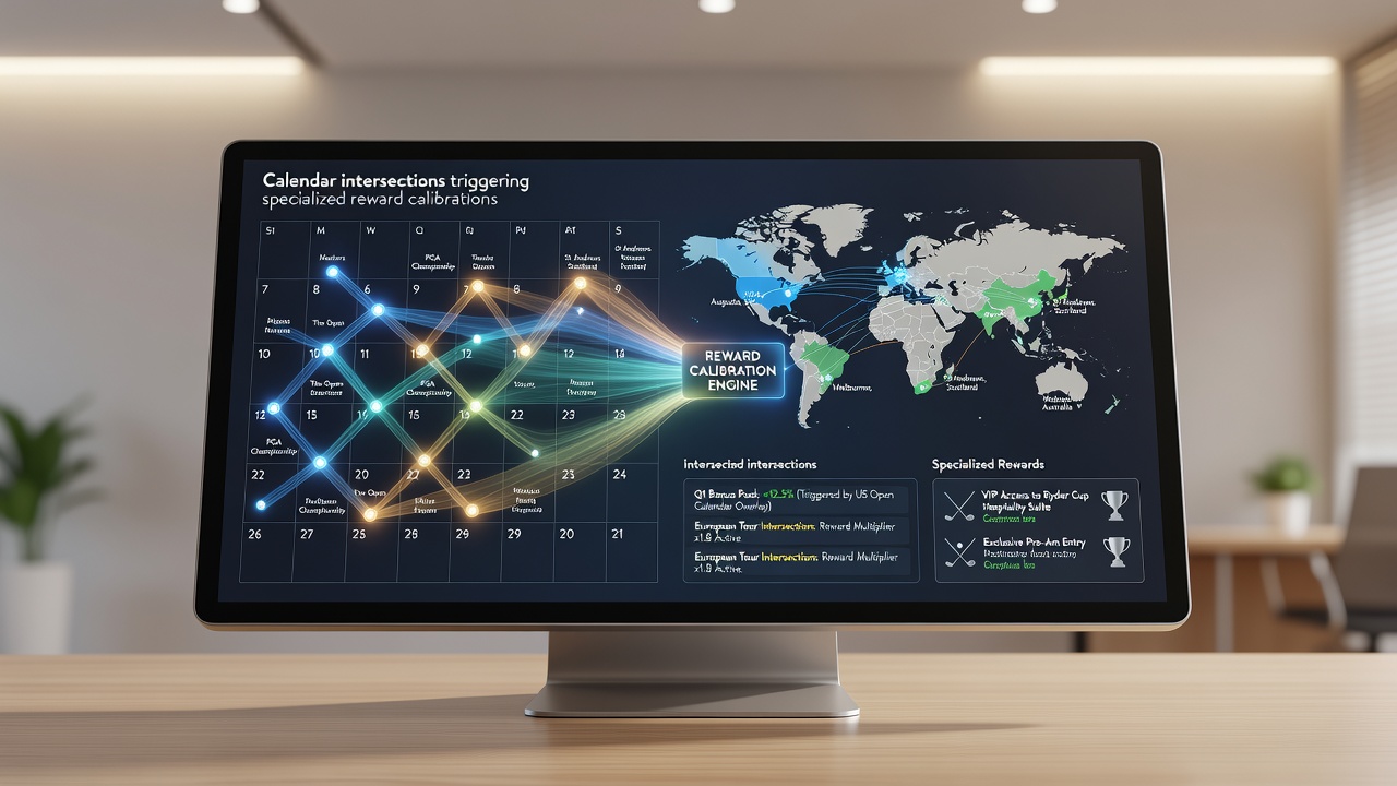 International golf events and digital wagering reward systems showing calendar-based incentive triggers