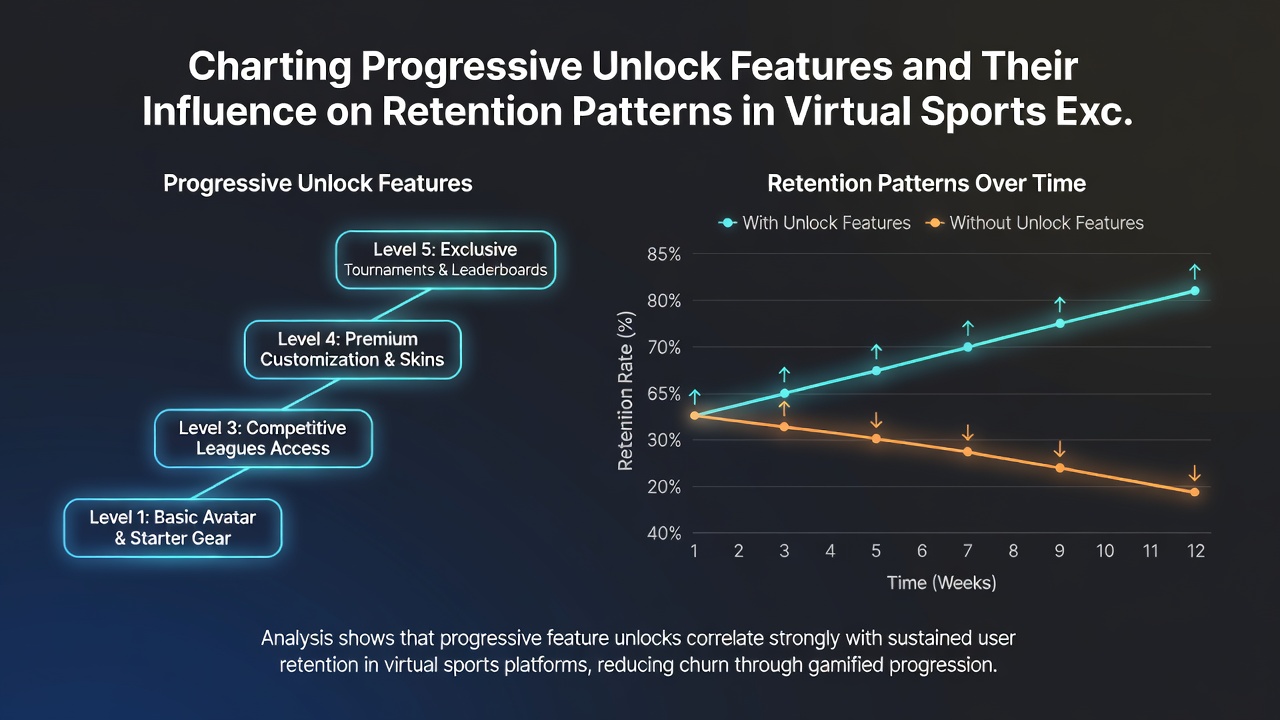 Graph illustrating retention rate improvements linked to progressive feature unlocks in virtual sports systems