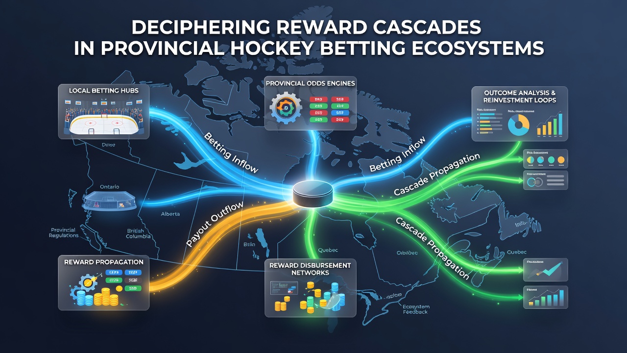 Chart displaying monthly reward cascade completion rates across Ontario, Alberta, and British Columbia hockey betting markets from January through August 2026