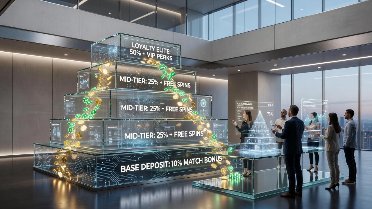 Illustration of loyalty tier progression and deposit reward flows for online punters
