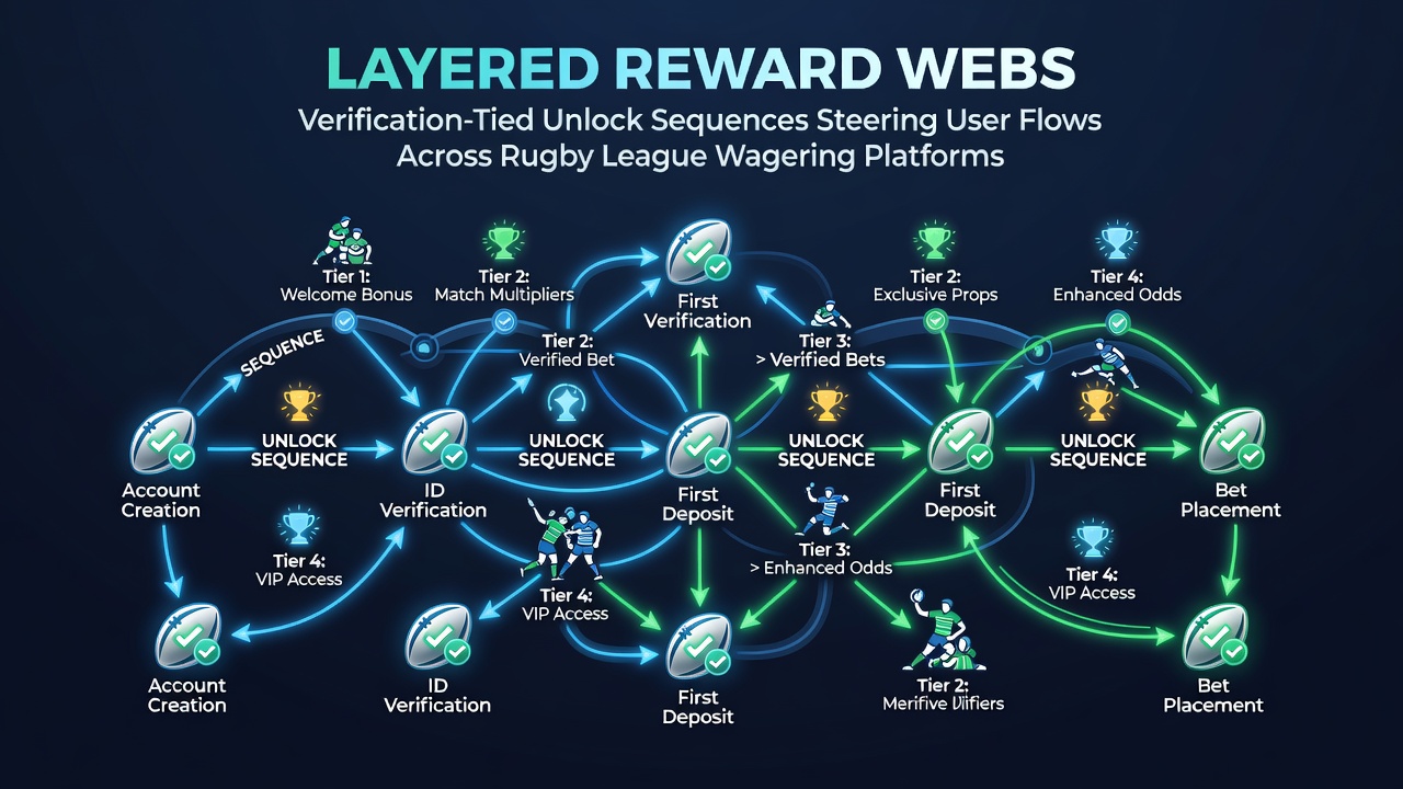 Diagram showing layered reward structures and verification steps in rugby league betting apps