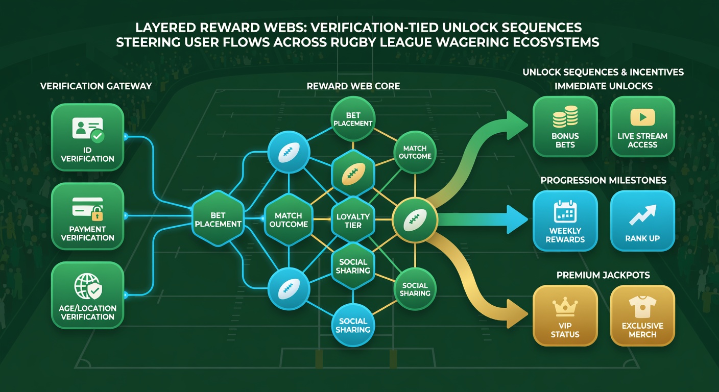 Flowchart of user progression through verification and reward unlocks on a rugby league betting platform