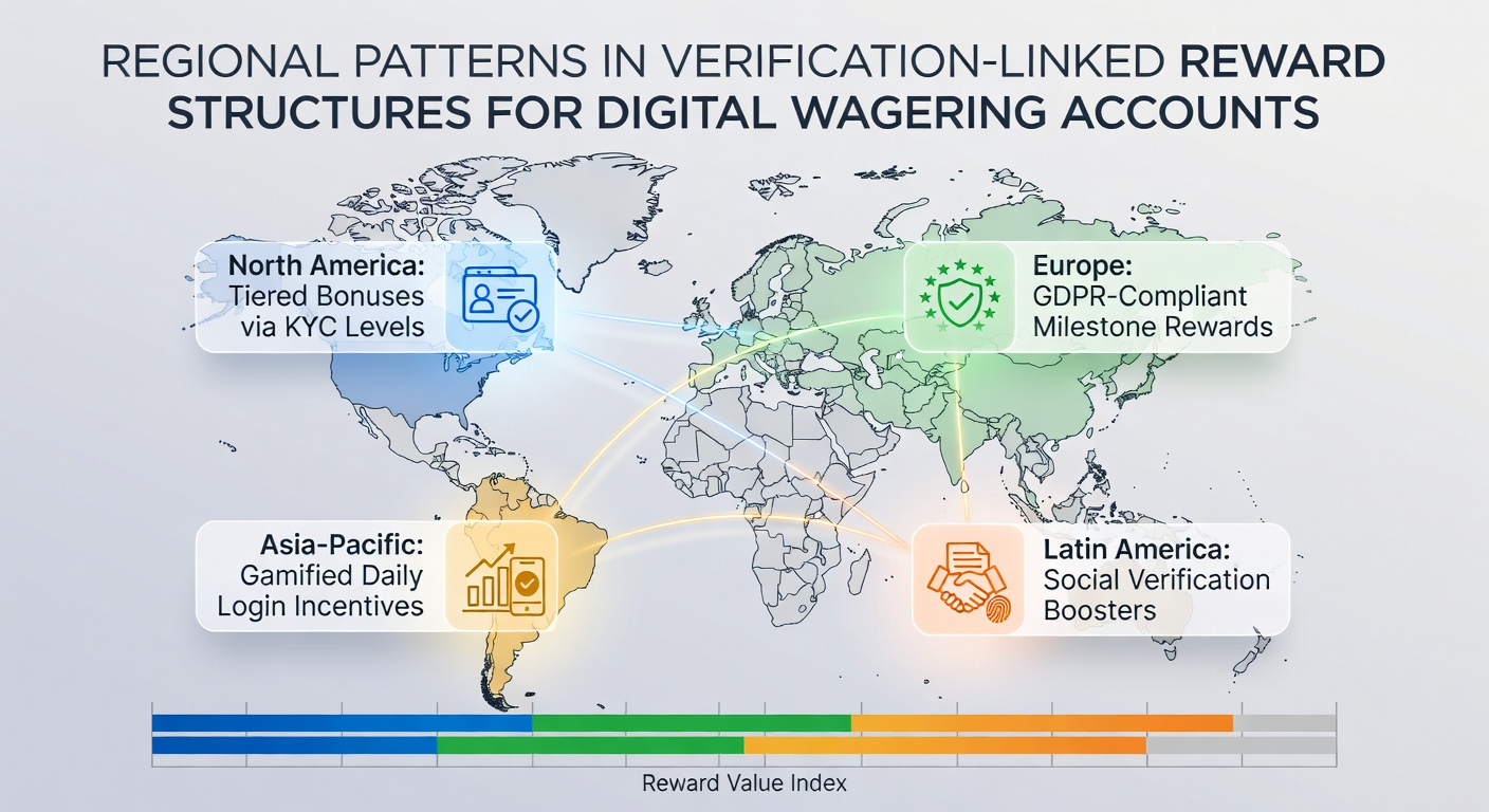 Regional variations in digital wagering verification systems showing account setup flows across different jurisdictions