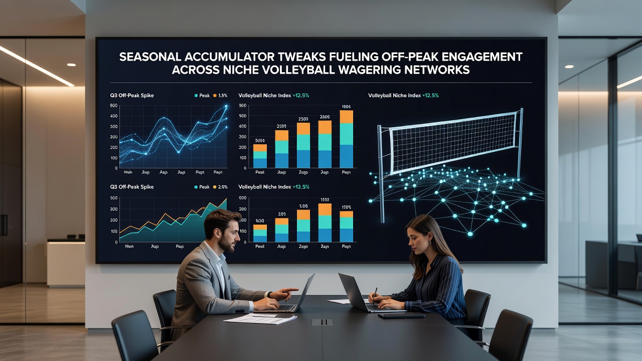 Volleyball players in action during an off-peak league match with betting interface overlay showing accumulator options