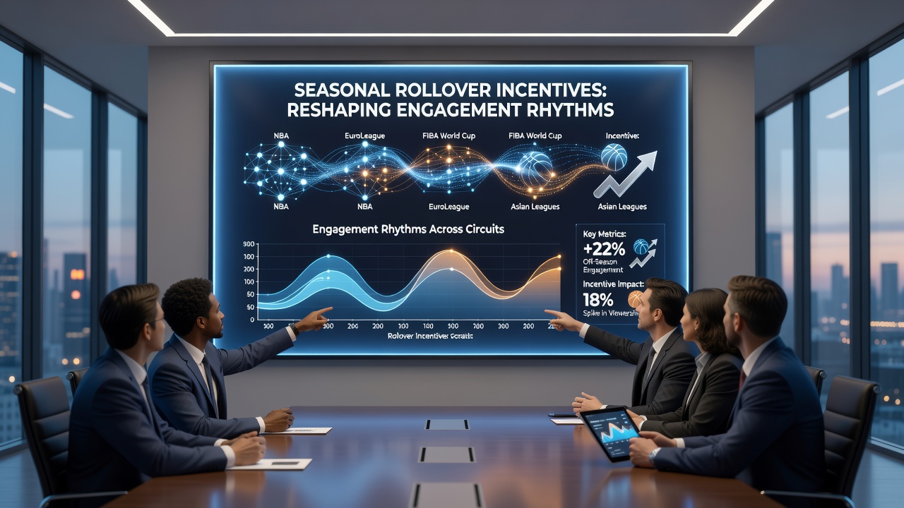 Data dashboard showing seasonal rollover progress metrics for basketball wagering accounts